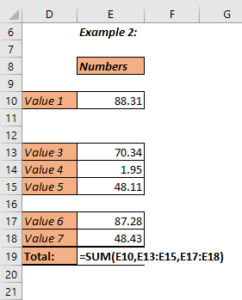 SUM formula use In multiple ranges