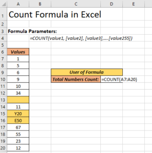 COUNT formula in excel 