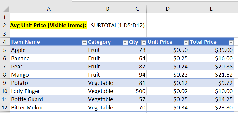 how-to-use-subtotal-formula-in-excel-with-2-examples