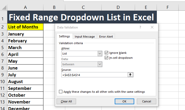 Fixed Range Dropdown List