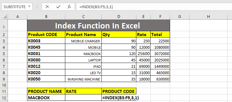 how to enter index formula in excel