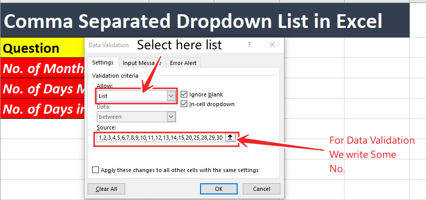 comma Seprated drop down list