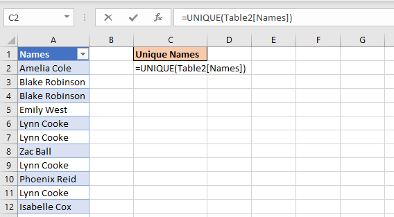 unique-formula-in-excel