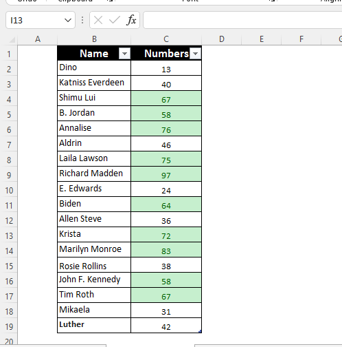 Data-highlight-for-color-selection-Excel