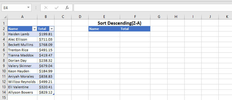 How to Use SORT Formula in Excel