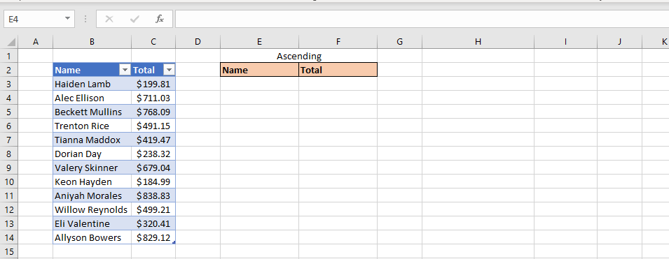 sortby formula in excel