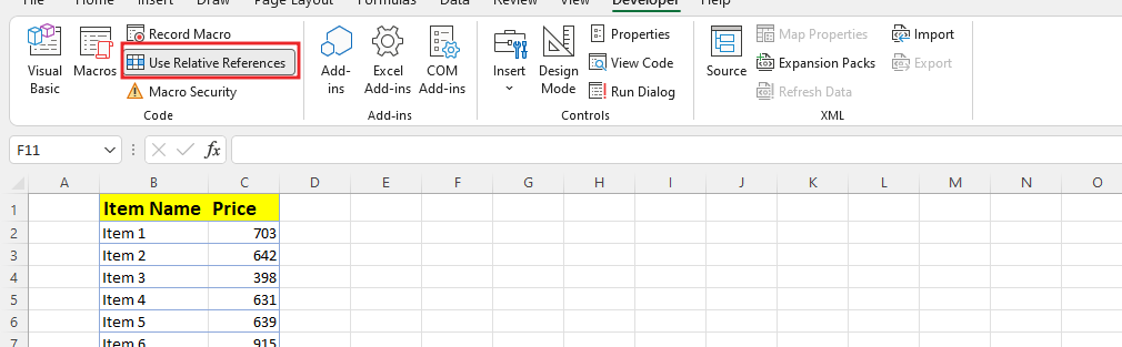 How To Record Macro Use Relative Reference Excel Avon 6883