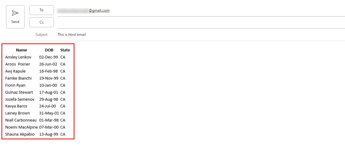 Send Email with Table HTML