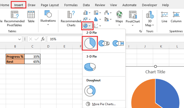 Create 3-D Progress circle chart in Excel11