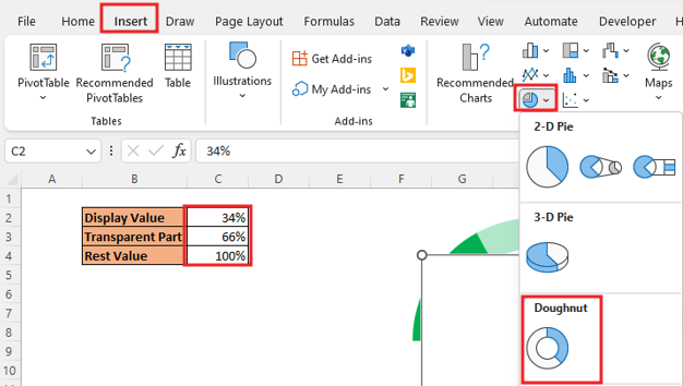 Create Half Circle API Chart in excel2