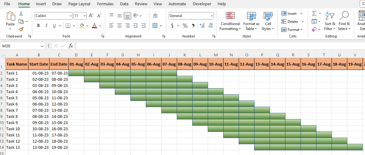 How to Create a basic Gantt chart in the excel 10