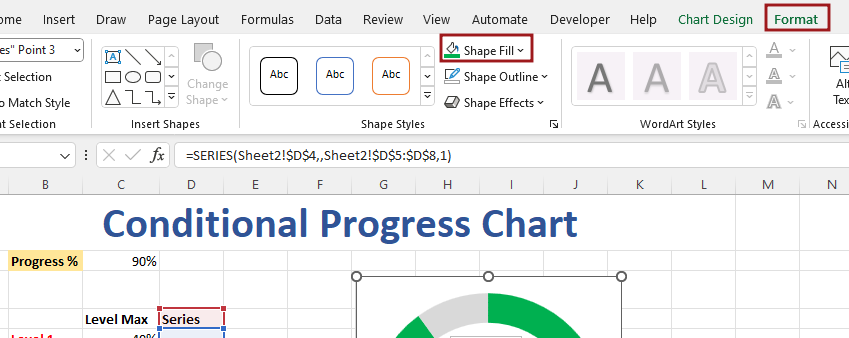 Create Conditional Progress Circle Chart in Excel 12