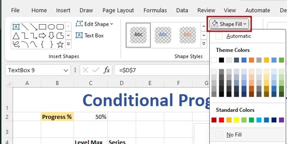 Create Conditional Progress Circle Chart in Excel 14