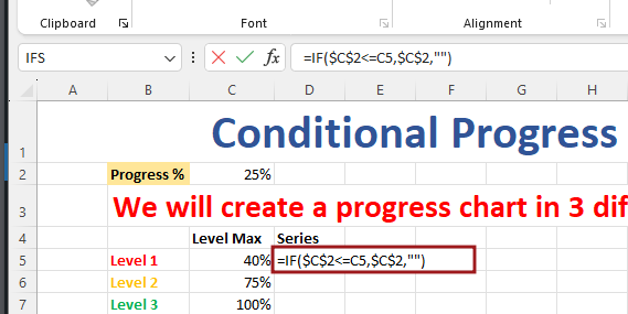 Create Conditional Progress Circle Chart in Excel