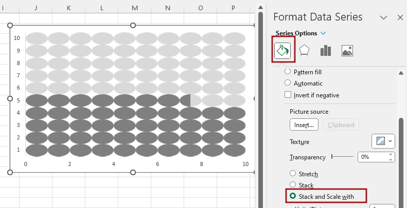 Waffle chart using the Bars chart 25